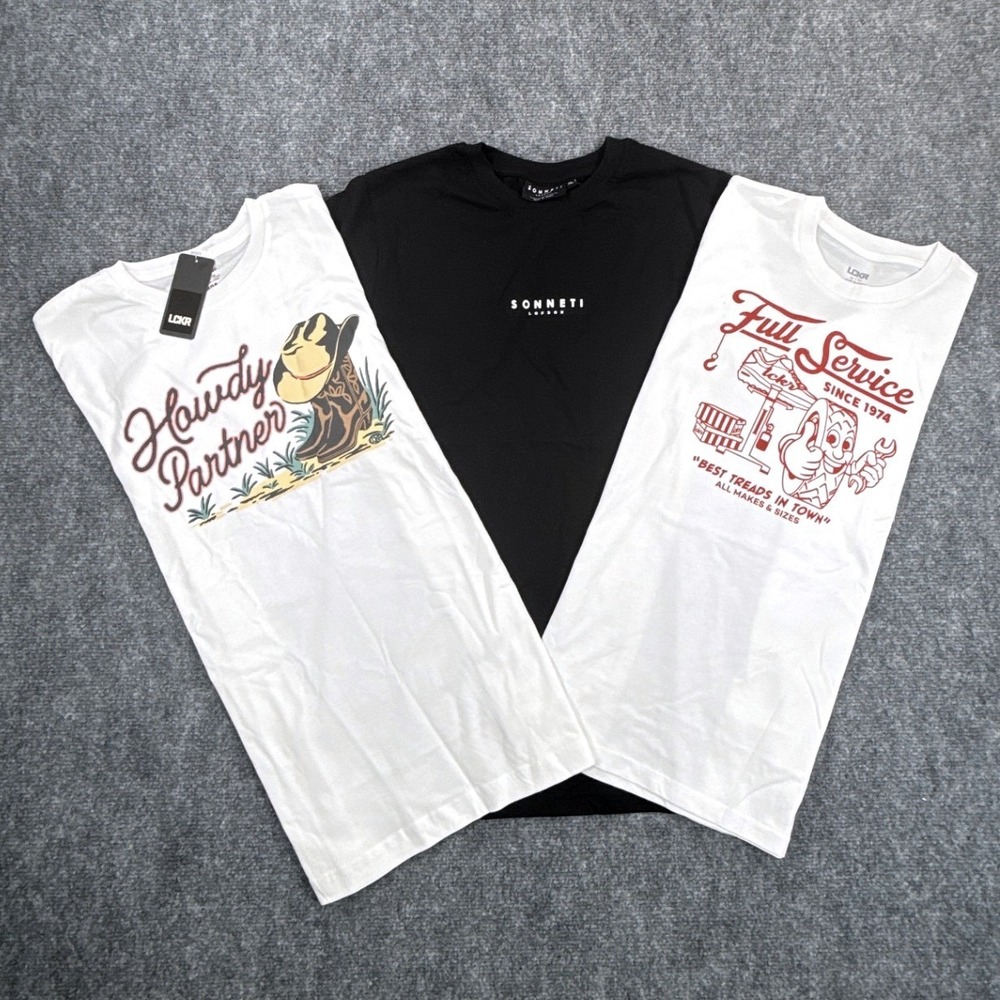 Sonneti London LCKR Boys XL 18-20 Black White Graphic T-Shirt Bundle 3 Pack NWT